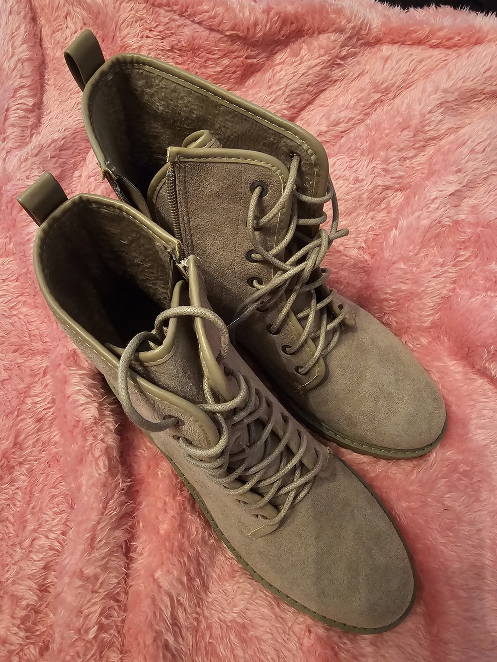 Taupe Lace-Up Combat Boots Sz11